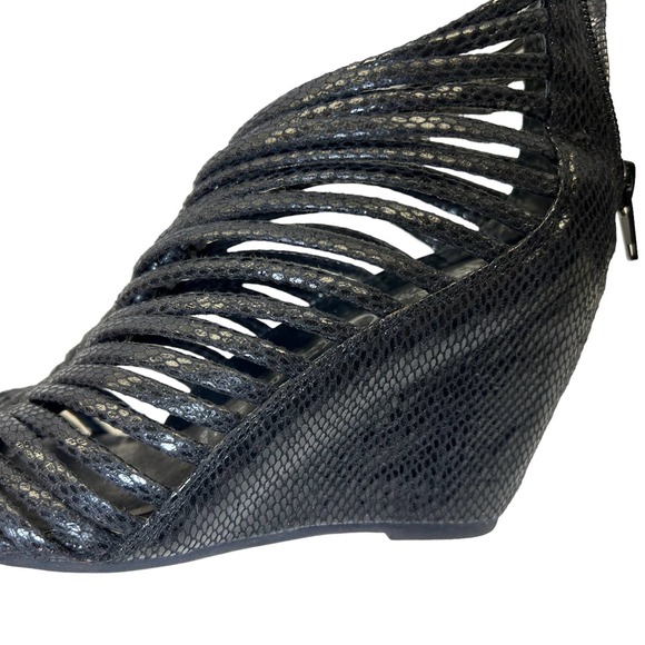 Jeffrey Campbell Ibiza Last Black snake embossed Leather Wedge shoes W Size 6 - Picture 15 of 16